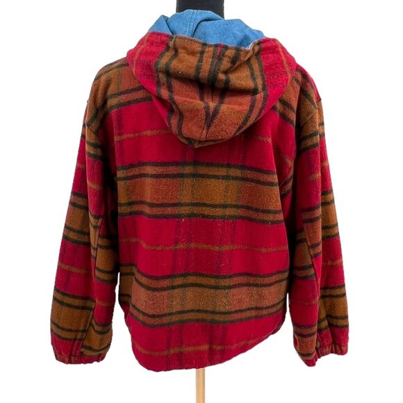 Fleet Street Sport Wool Blend Hooded Red Plaid Vest Coat Jacket Zipper Medium - Picture 5 of 6